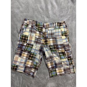 Larry Levine Patchwork Madras Shorts Mens 34 Multi Color Excellent Plaid Cotton